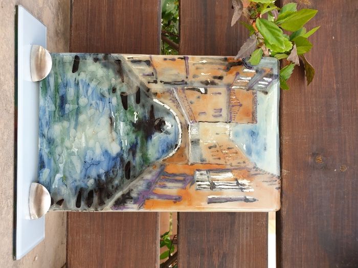 Картина рисувана върху стъкло "любов и грижа " Красив подарък .