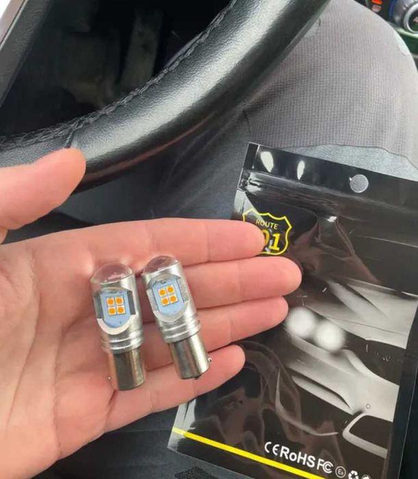 2бр LED крушки за мигач P21W с вградена лупа 12 диода.