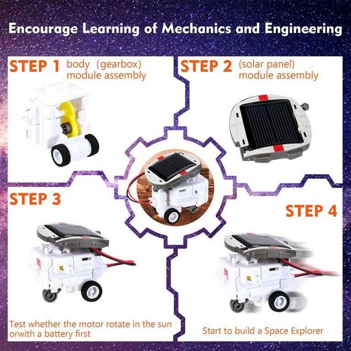 Креативный 6-в-1 робот, научная игрушка на солнечной батарее