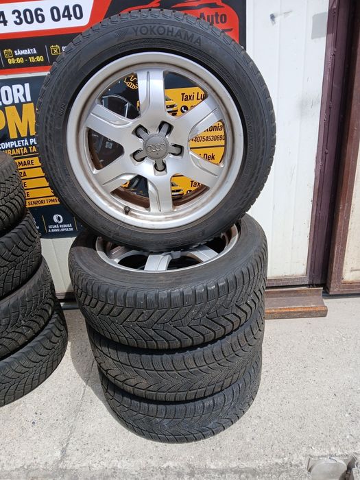 Jante aliaj R17,  5x112,  originale Audi echipate cu anvelope de iarnă M+S 225/50/R17  Două bucăți Yokohama 2020 si doua bucăți Platin 2021