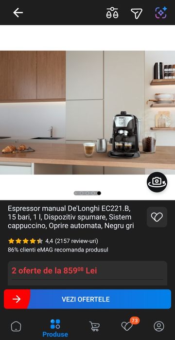 Espressor manual De'Longhi EC221.B 15 bari  1 l Dispozitiv spumare Sistem cappuccino Negru gri