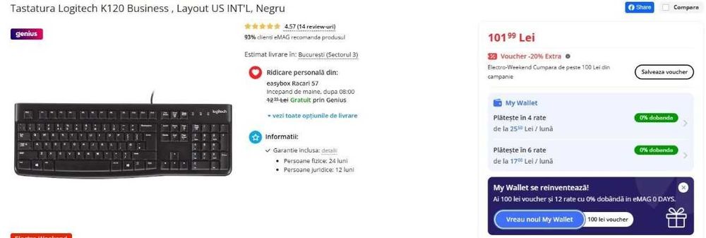 Tastatura Logitech K120 Business , Layout US INT'L, Negru