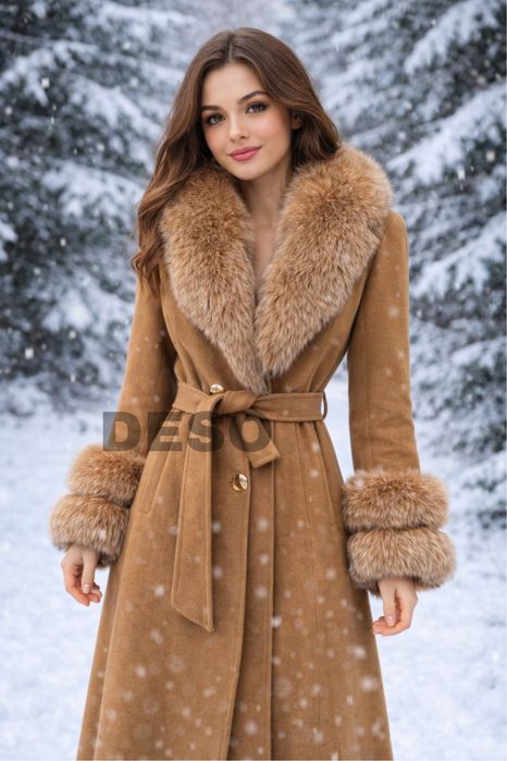 Кашмирено палто с ествствена лисица