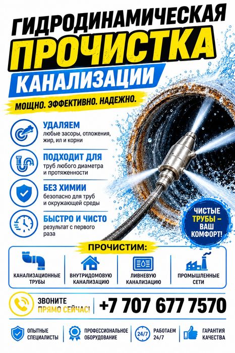 Прочистка канализации, сантехник 24/7