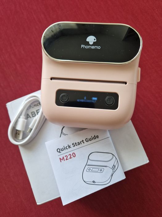 Phomemo M220 Pink – Imprimanta Etichete Bluetooth/USB + Rola Inclusa