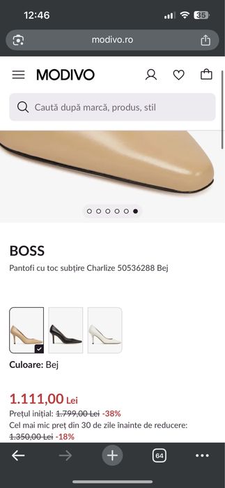 pantofi toc stiletto HUGO BOSS piele nat 37 nude crem bej cappuccino