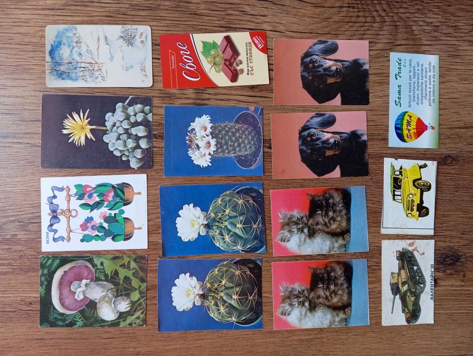 Стари календарчета, пощенски картички, жокери от карти, картинки лего