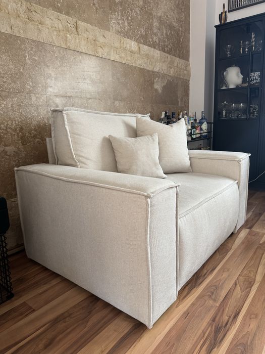 Fotoliu modern pentru living 120 cm, tapițat în material textil, design contemporan