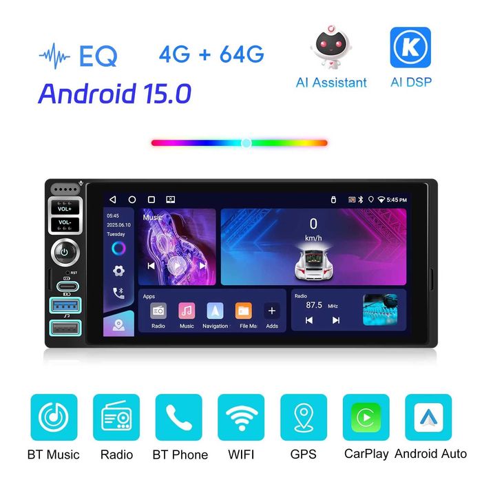 Мултимедия Carplay Android Auto плеър единичен дин навигация автомобил