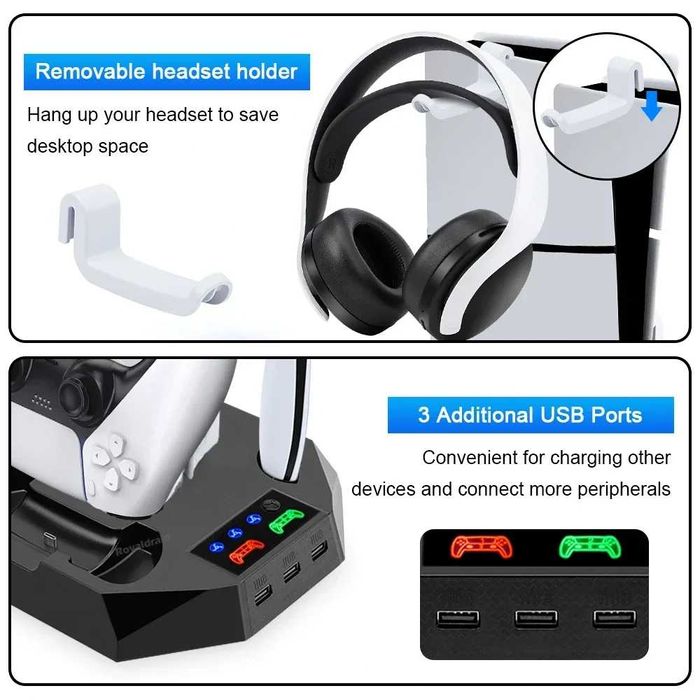 Stand consola cu racire si USB dock incarcare manete PlayStation 5 PS5