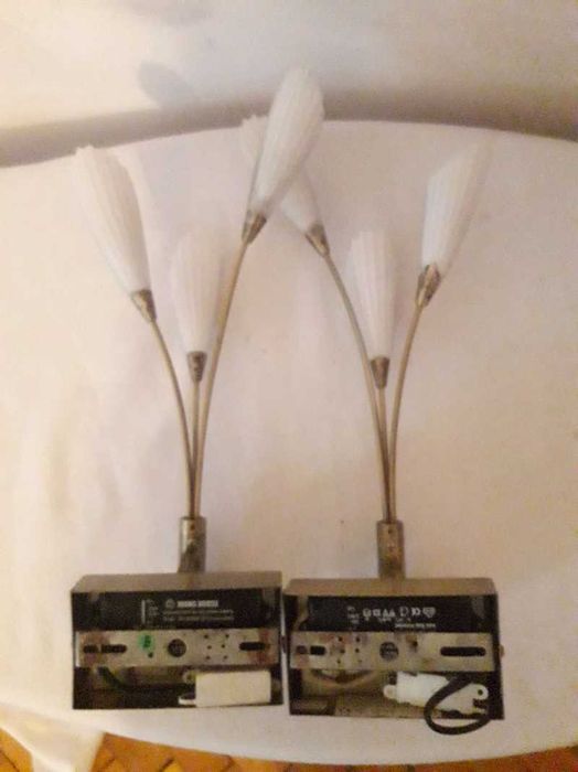 Set aplica de perete din alama cu trei brate si abajur de sticla