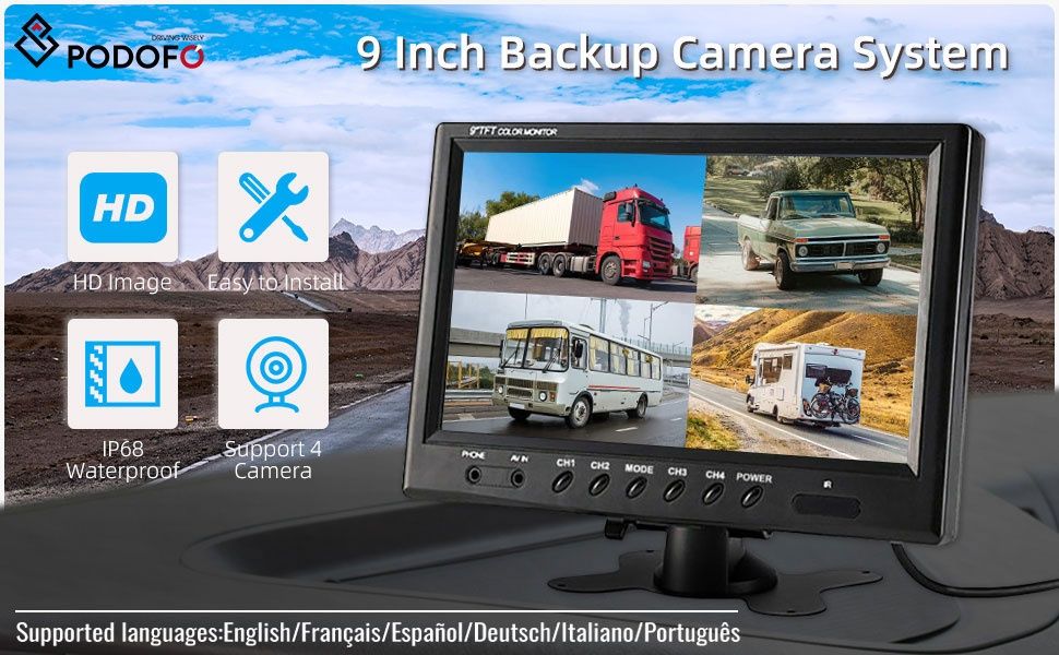 ПРО система за видеонаблюдение: 9" монитор + 4 камери за камиони и рем