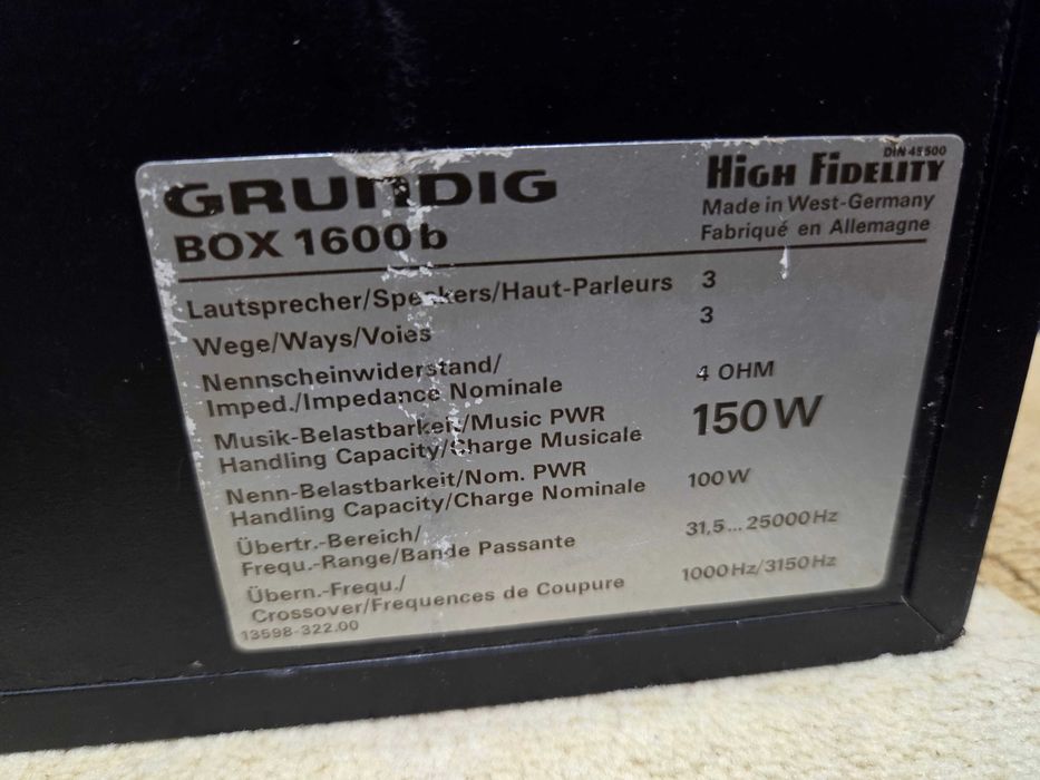 Boxe Grundig Box 1600b Vintage Hi-Fi 3 Căi 100 W 4 Ohm – Made in West Germany