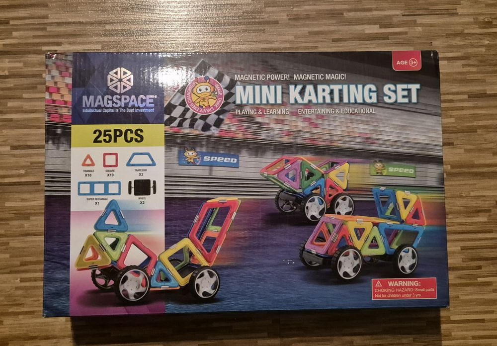 Set de constructie magnetic 3D Magspace Mini Karting Set 25 piese