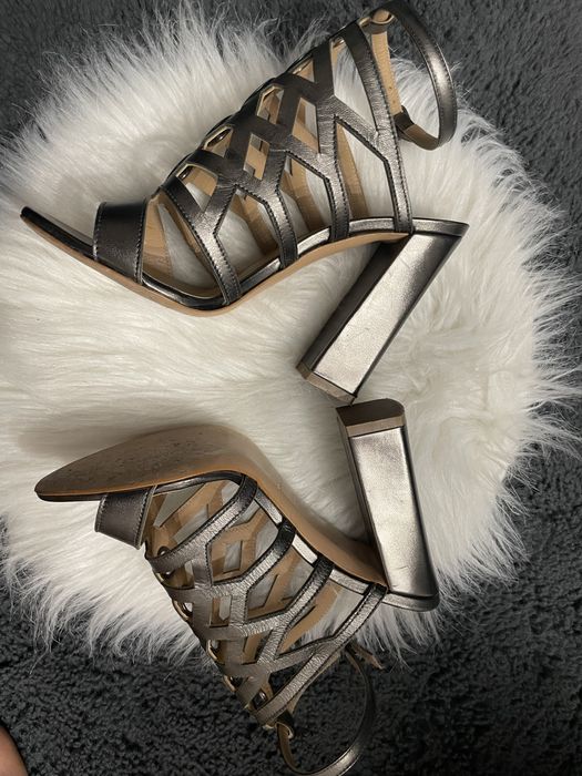 Sandale piele gri metalizat