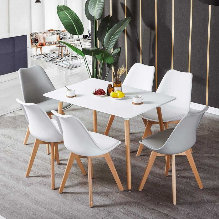 Модерна трапезна маса Кухненска 4 с дървени крака регулируеми  бял
