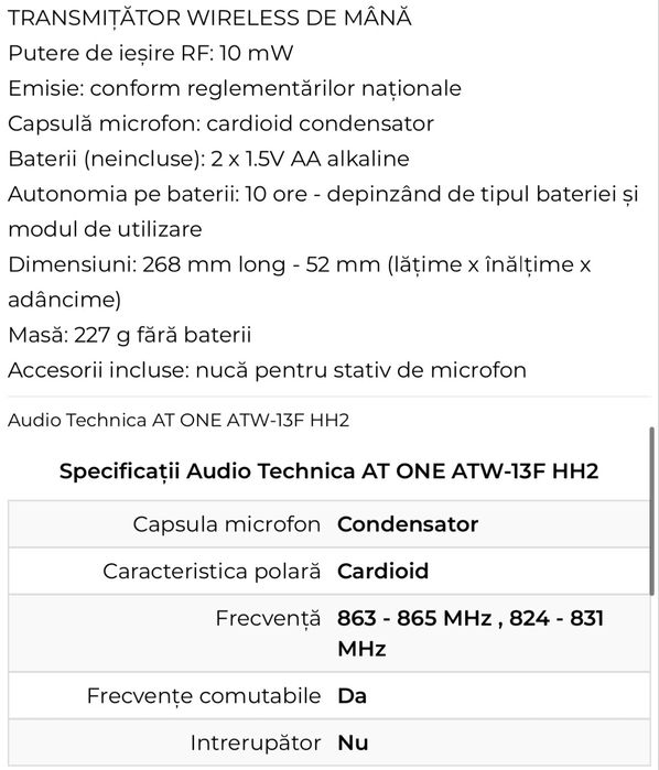 Vand microfon cu receiver profesional Audio-Technica AT One