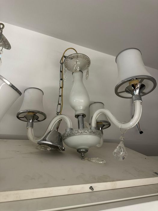 Set 3 lustre elegante cu 5 brațe și cristale – alb/crom + fumuriu
