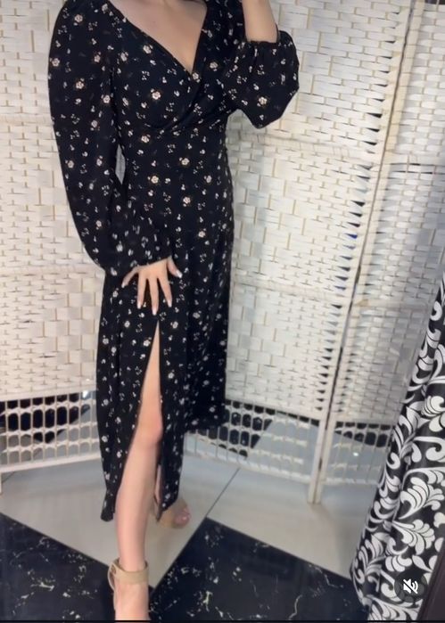 Белое Платье-крестьянка цветочный принт