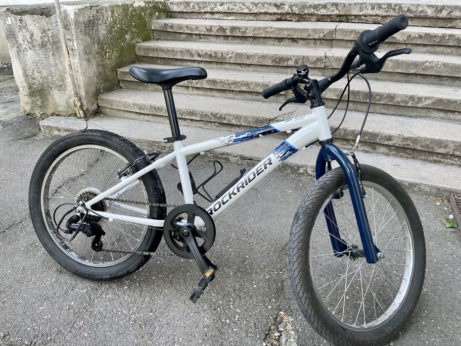 Bicicleta MTB Rockrider ST120 20" Dechalton Alb-Albastru Copii 6-9 ani, Rockrider
