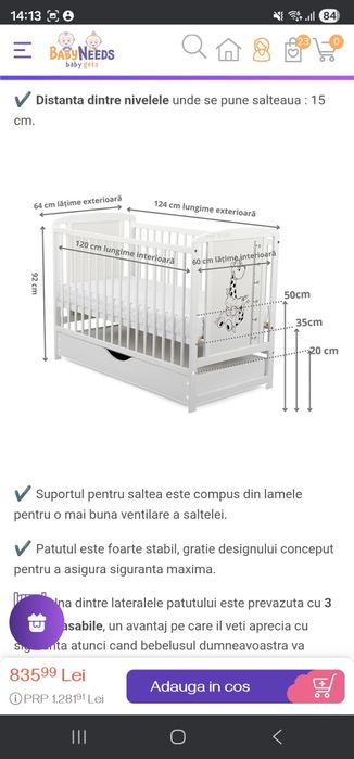 Pătuț bebeluși Babyneeds
