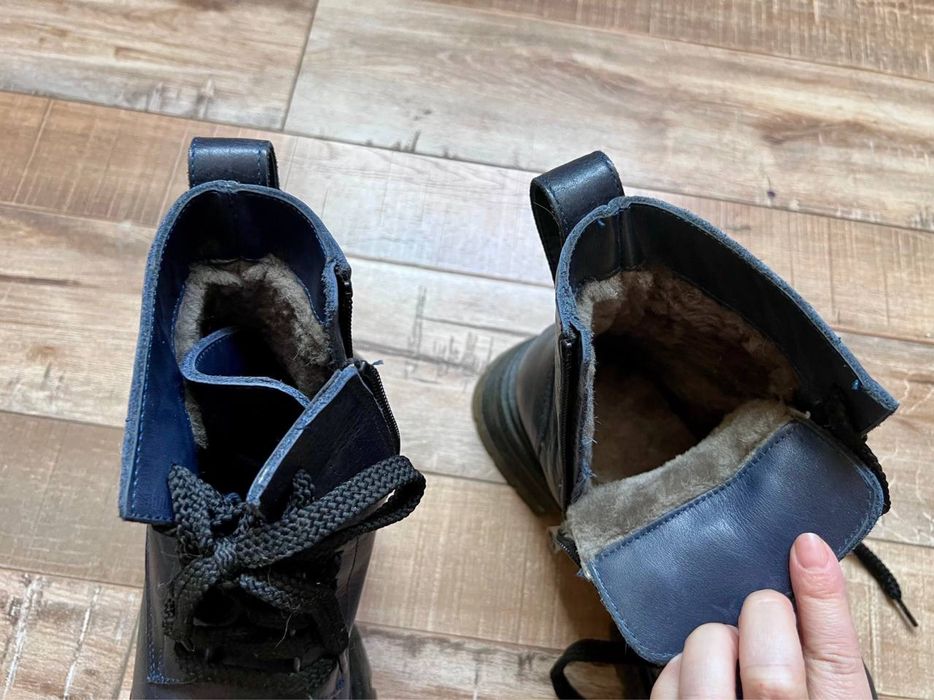 Ботинки утпленные из натуральной кожи, с мехом, толстая подошва