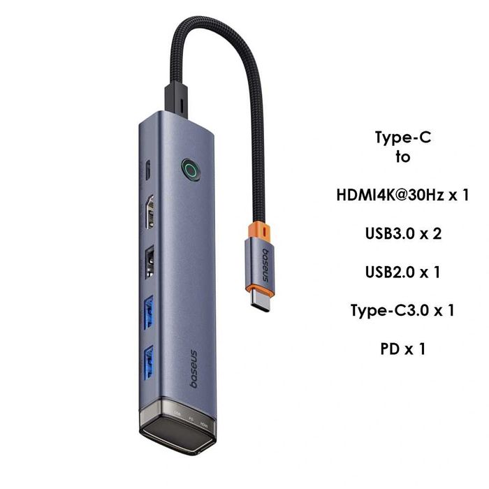 Baseus 6-in-1 Компактный USB-C HDMI 4K 30Hz. Есть доставка