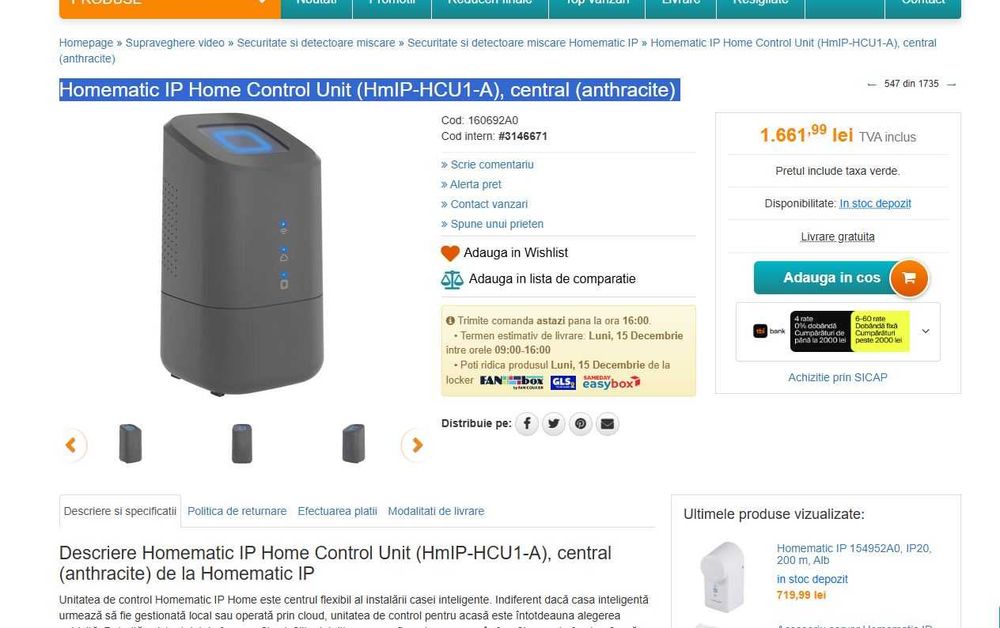 Homematic IP Home Control Unit (HmIP-HCU1-A), central (anthracite)