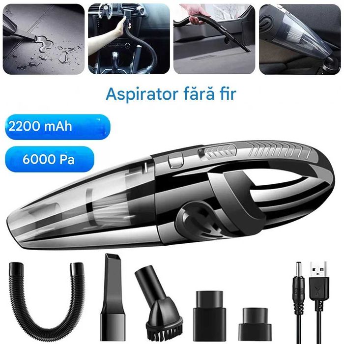 Aspirator de masina cu geanta depozitare, conține 5 accesorii, 120 W