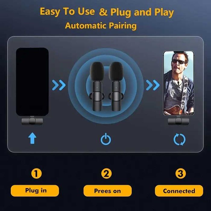 Комплект от 2 мини безжични микрофонa  за телефон, USB Type-C и IPhone