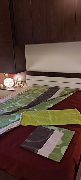 Lenjerie de pat din bumbac plin 100%, imprimeu abstract verde-gri, nou