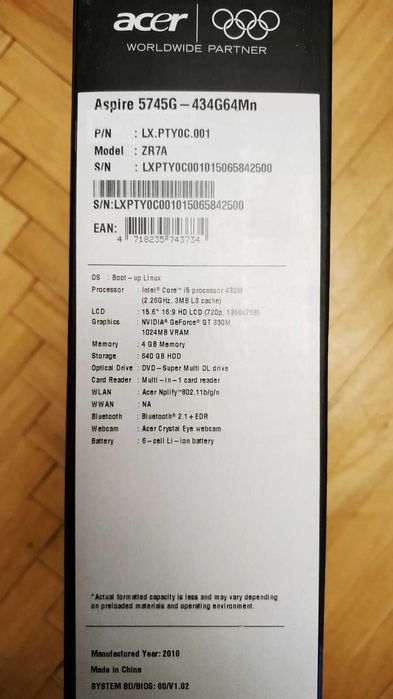 Лаптоп 15,6" Acer Aspire 5745G-434G64Mn