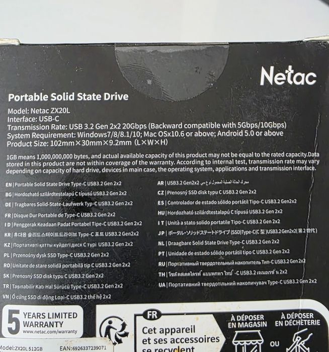 SSD Extern portabil 256GB 2000MB/s Netac ZX20L. Usb 3.2