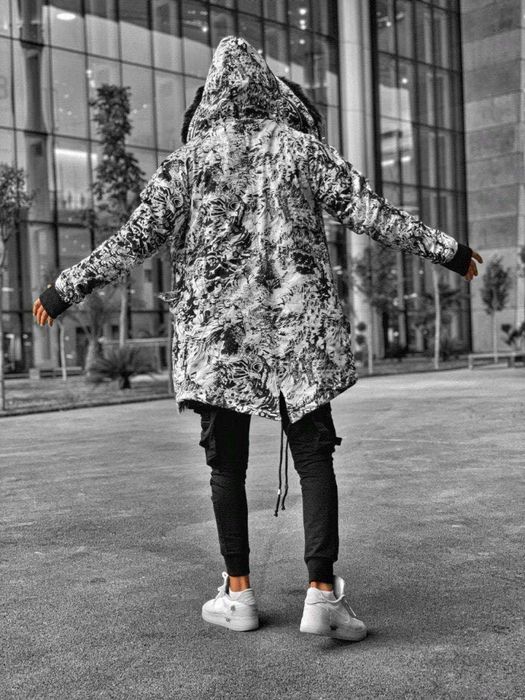 Parka lunga de iarna pentru barbati cu blana eco, L