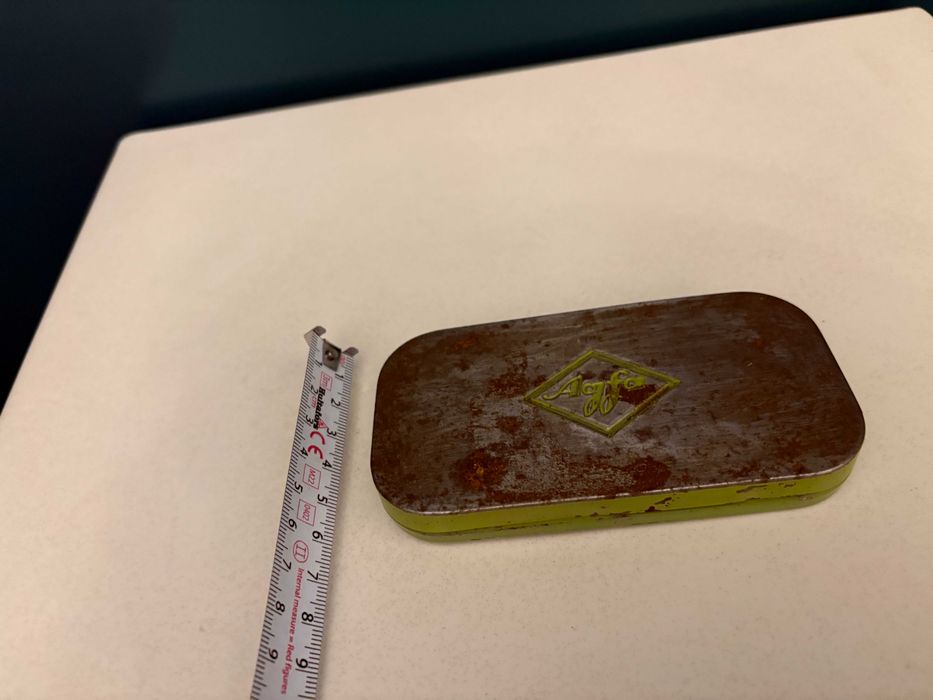 Cutie metalică veche pentru benzi de film AGFA Germania ani 1940