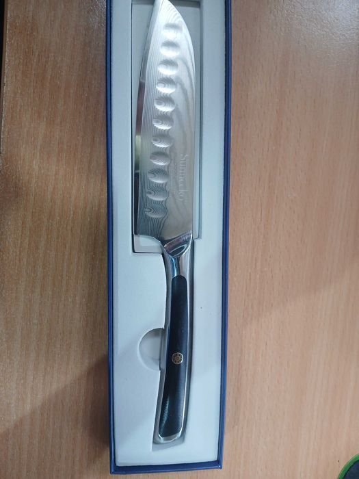 Cutit Santoku 12.7 cm Sunnecko, otel Damascus, maner G10