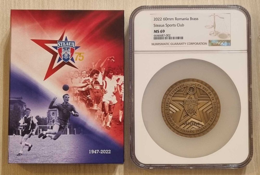 Medalie cupru, clubul Steaua 75 ani, gradata NGC MS 69