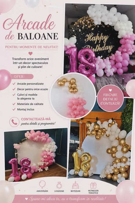Arcade de baloane pentru botez, manechini mire si mireasa aniversări ș