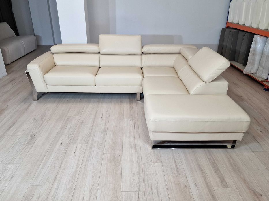 Италиански ъглов диван от естествена бежова кожа – Разпродажба!