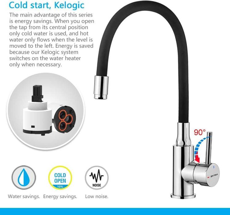 Кухненски смесител GRIFEMA, Гъвкав, 40.1 см височина