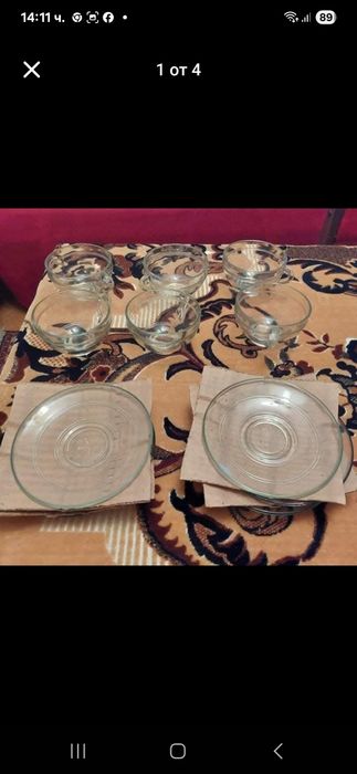 6Чаши огнеопорно стъкло витринни и 6 чинийки
