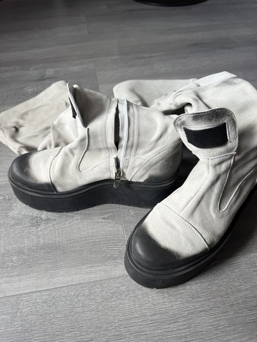 Cizme/ ghete piele naturala intoarsa talpa inalta alb murdar brand Modish