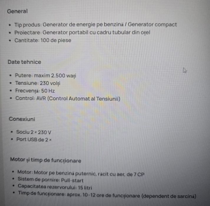 Generator BAUER G-3000-1 (3.3 kW) cu AVR – NOU, SIGILAT