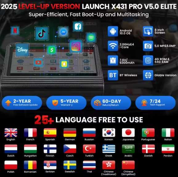 Launch X431 PRO V 5.0 ELITE BT: Dignoza / Tester ORIGINAL ECU CODING