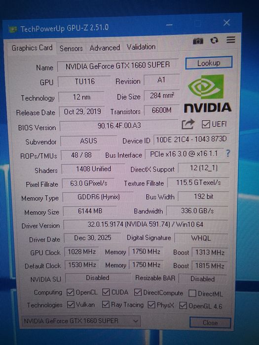 Видеокарта Asus gtx 1660 super