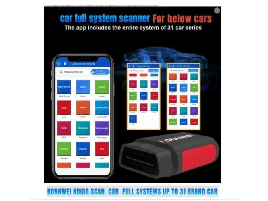 Tester AUTO 2024 Bluetooth OBD2 Scanner KONNWEI Full System OBD II