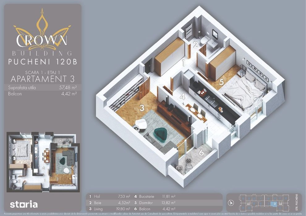 Apartament 2 camere, decomandat, incalzire in pardoseala, zona Rahova