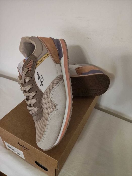 Adidasi PepeJeans, 39, bej, piele intoarsa si textil