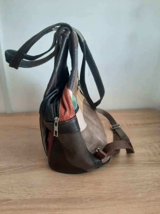 Rucsac / Geantă damă din piele naturală, model patchwork