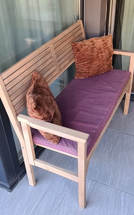 Mobilier balcon/terasă din lemn acacia – bancă rabatabilă + 2 fotolii